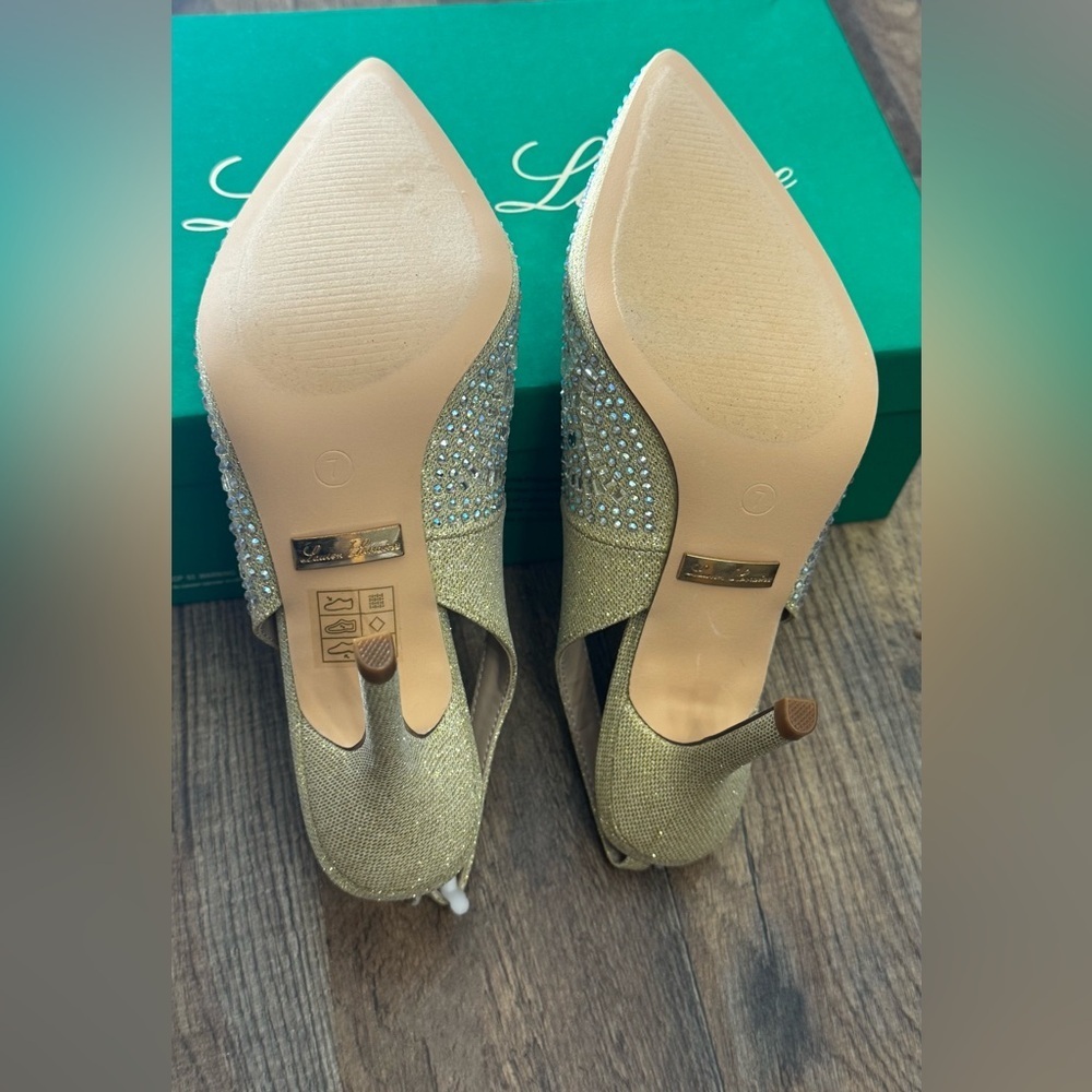 Lauren Lorraine Rachel Gold Embellished Heels Size 7 NIB Holiday Party Shoes - Picture 10 of 12
